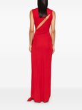 Soft Drape Red Turtleneck Sleeveless High Slit Floor Length Formal Prom Dress Evening Gown HZ1024