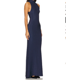 Elegant Navy Mermaid Turtleneck Sleeveless Shining Backless Floor Length Formal Prom Dress Evening Gown HZ1024