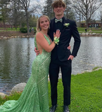 Green Mermaid V Neck Straps Sequined Strap Tail Formal Prom Dress Evening Gown HZ1024