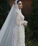 Gorgeous White Mermaid High Neck Long Sleeve Lace Train Wedding Dress HZ1024