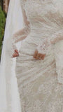 Gorgeous White Mermaid High Neck Long Sleeve Lace Train Wedding Dress HZ1024