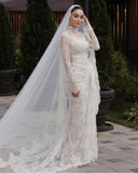 Gorgeous White Mermaid High Neck Long Sleeve Lace Train Wedding Dress HZ1024