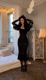 Sexy Black Mermaid Lace Tea Length Ball Gown Evening Dress HZ1024