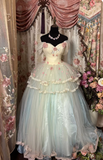 Sweet Off Shoulder Tulle 3D Floral Adult Ceremony Dress Evening Ball Gown HZ1024