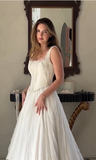 Elegant Ivory Two-piece Strap Tulle Floor Length Wedding Dress HZ1024