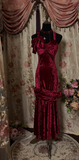 Vintage Burgundy Mermaid Strap Velvet Ball Gown Evening Dress HZ1024