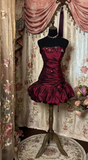Vintage Burgundy Off-the-shoulder Bodycon Satin Cocktail Dress Party Dress HZ1024