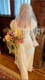 Elegant Square Neck Flying Sleeves Trailing Wedding Dress HZ1024