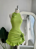 Chic Green Crew Neck Off-The-Shoulder Ribbed Knit Homecoming Dress HZ1024