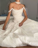 Elegant Ivory A-Line Off-Shoulder Tulle Wedding Dress HZ1024
