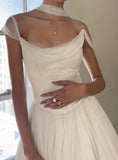 Elegant Ivory A-Line Off-Shoulder Tulle Wedding Dress HZ1024