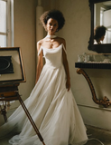 Elegant Ivory A-Line Off-Shoulder Tulle Wedding Dress HZ1024