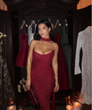Chic Burgundy Off-the-shoulder Mermaid Floor-length Prom Dress Evening Dress HZ1024