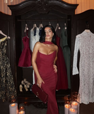 Chic Burgundy Off-the-shoulder Mermaid Floor-length Prom Dress Evening Dress HZ1024