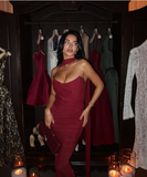 Chic Burgundy Off-the-shoulder Mermaid Floor-length Prom Dress Evening Dress HZ1024