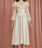 Vintage Ivory Puff Sleeve Lace Long Sleeve Dress HZ1024