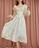 Vintage Ivory Puff Sleeve Lace Long Sleeve Dress HZ1024