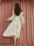 Vintage Ivory Puff Sleeve Lace Long Sleeve Dress HZ1024