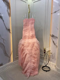 Sweet Pink A-line Strapless Tulle Layered Ruffled Formal Prom Gown Evening Dress HZ1024