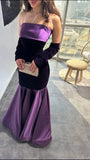 Charming Purple Mermaid Off Shoulder Velvet Satin Floor Length Ball Gown Evening Dress HZ1024