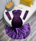 Charming Purple Mermaid Off Shoulder Velvet Satin Floor Length Ball Gown Evening Dress HZ1024
