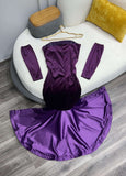 Charming Purple Mermaid Off Shoulder Velvet Satin Floor Length Ball Gown Evening Dress HZ1024