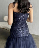 Elegant A-line Strapless Sequined Tulle Formal Prom Gown Evening Dress HZ1024