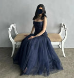 Elegant A-line Strapless Sequined Tulle Formal Prom Gown Evening Dress HZ1024