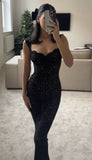 Sexy Black Mermaid Lace Strapless Ankle Ball Gown Evening Dress HZ1024
