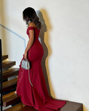 Elegant Burgundy Mermaid Off Shoulder 3D Floral Floor-Mounting Ball Gown Evening Dress HZ1024