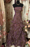Vintage Purple A-line Off-shoulder Layered Floor-length Ball Gown Evening Dress HZ1024
