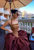 Chic Colorblock Halter Neck Satin Long Ball Gown Evening Dress HZ1024