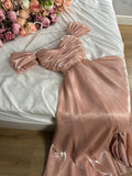 Elegant pink A-line strapless front slit floor-length ball gown evening dress HZ1024