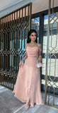 Elegant pink A-line strapless front slit floor-length ball gown evening dress HZ1024