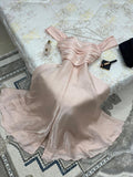 Elegant pink A-line strapless front slit floor-length ball gown evening dress HZ1024