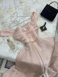 Elegant pink A-line strapless front slit floor-length ball gown evening dress HZ1024