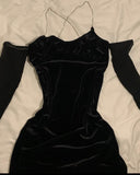 Elegant Black Velvet Off Shoulder Long Sleeve Formal Prom Gown Evening Dress HZ1024