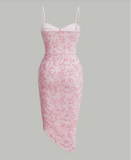 Charming Pink Strap Slit Floral Dress Homecoming Gown HZ1024