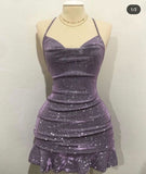 Sparkling Purple Strap Short Homecoming Dress HZ1024