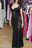 Sexy Black Mermaid Lace Strapless Chiffon Edge Ball Gown Evening Dress HZ1024