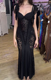 Sexy Black Mermaid Lace Strapless Chiffon Edge Ball Gown Evening Dress HZ1024