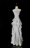 Vintage Silver Grey Mermaid Strap Sleeveless Lace Edge Ball Gown Evening Dress HZ1024