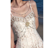 Vintage Ivory Mermaid Spaghetti Strap Pearl Lace Ankle-Length Ball Gown Evening Dress HZ1024