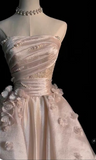 Elegant Pink A-line Strapless Pearl Tulle Floor-length Formal Prom Dress Evening Gown HZ1024