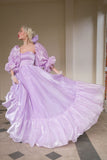 Charming Purple A-line Short Sleeve Flowing Floor-length Ball Gown Evening Dress HZ1024