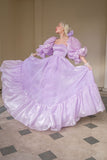 Charming Purple A-line Short Sleeve Flowing Floor-length Ball Gown Evening Dress HZ1024