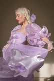 Charming Purple A-line Short Sleeve Flowing Floor-length Ball Gown Evening Dress HZ1024
