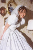 Vintage French White A-line Short Sleeve Floor Length Wedding Dress HZ1024