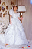 Vintage French White A-line Short Sleeve Floor Length Wedding Dress HZ1024