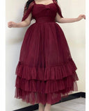 Green A-Line Short Sleeve Tulle Ankle-Length Ball Gown Evening Gown HZ1024